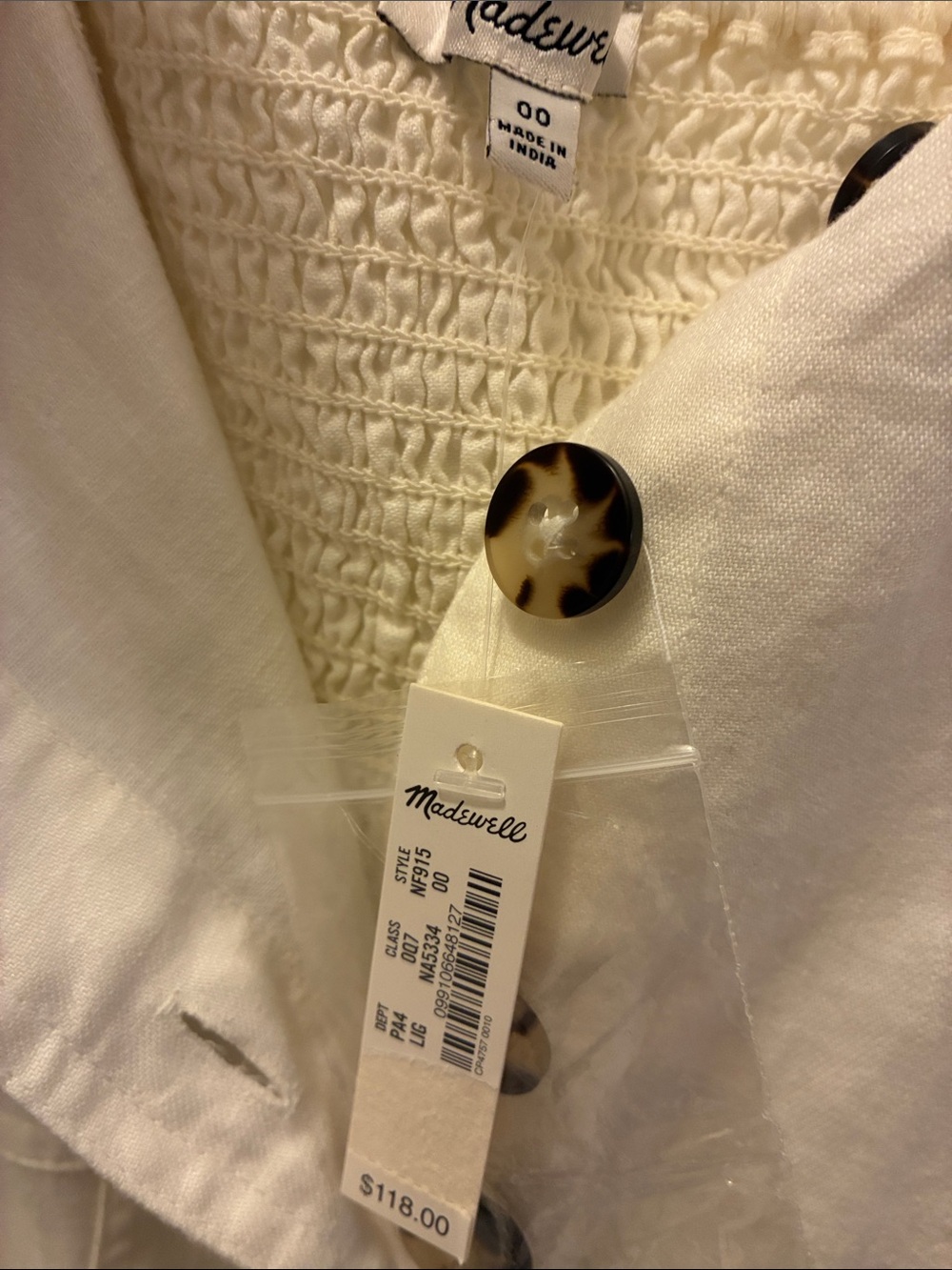 Madewell Ivory Button-Front Puff Sleeve Mini Dress - Picture 3 of 5